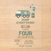 Schattigee Groene Recycling Truck Boys Voertuigen  Acryl Uitnodigingen (Voorkant)