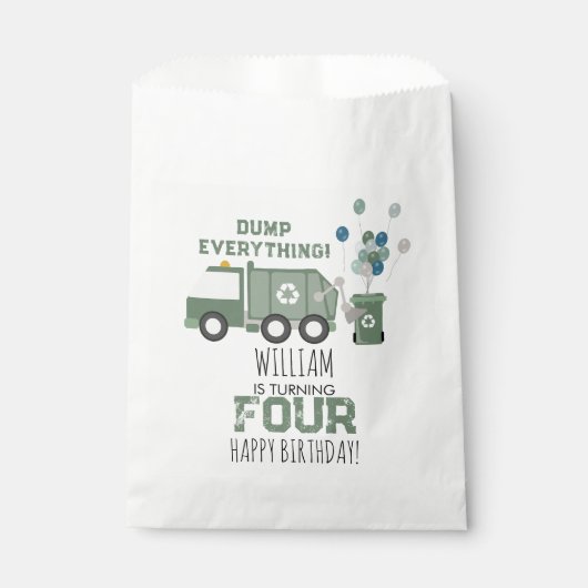 Schattigee Groene Recycling Truck Kinder Naam Age  Bedankzakje (Voorkant)