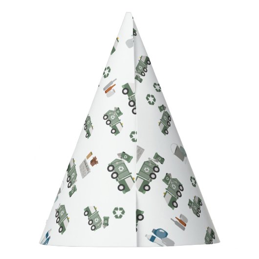 Schattigee Groene Recycling Truck Kinder Naam Age  Feesthoedjes (Achterkant)