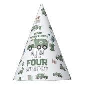 Schattigee Groene Recycling Truck Kinder Naam Age  Feesthoedjes (Voorkant)