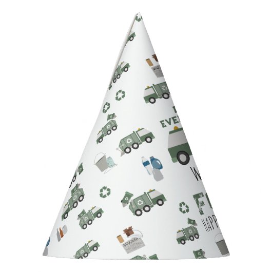 Schattigee Groene Recycling Truck Kinder Naam Age  Feesthoedjes (Links)