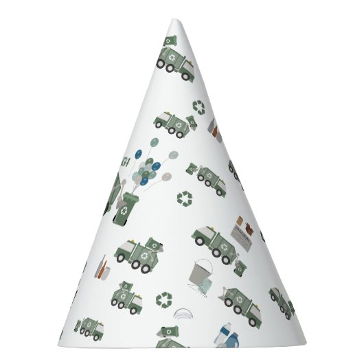 Schattigee Groene Recycling Truck Kinder Naam Age  Feesthoedjes (Rechts)