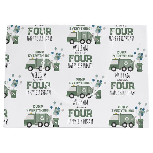 Schattigee Groene Recycling Truck Kinder Naam Age Groot Cadeauzakje (Voorkant)