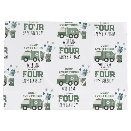 Schattigee Groene Recycling Truck Kinder Naam Age  Groot Cadeauzakje (Achterkant)