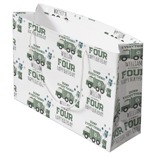 Schattigee Groene Recycling Truck Kinder Naam Age  Groot Cadeauzakje (Achterkant Gekanteld)