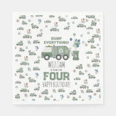 Schattigee Groene Recycling Truck Kinder Naam Age  Servet (Voorkant)