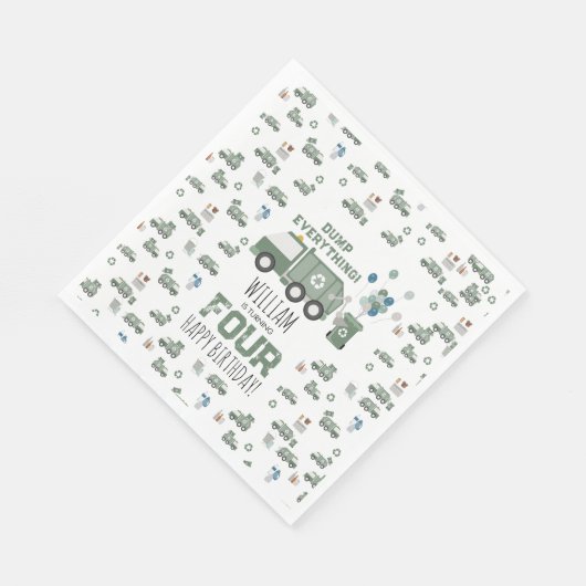 Schattigee Groene Recycling Truck Kinder Naam Age  Servet (Hoek)