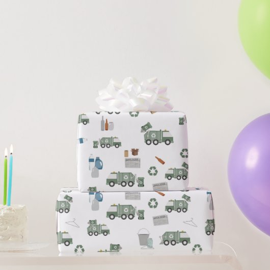 Schattigee groene Recycling Truck Kinder Voertuige Cadeaupapier (Feestgeschenken)