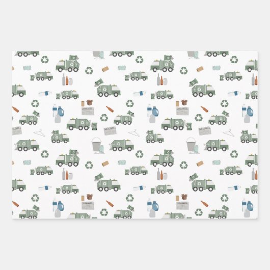 Schattigee groene Recycling Truck Kinder Voertuige Inpakpapier Vel (Voorkant)