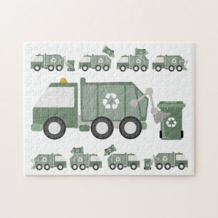Schattigee Groene Recycling Truck Kinder Voertuige Legpuzzel