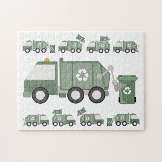 Schattigee Groene Recycling Truck Kinder Voertuige Legpuzzel (Horizontaal)