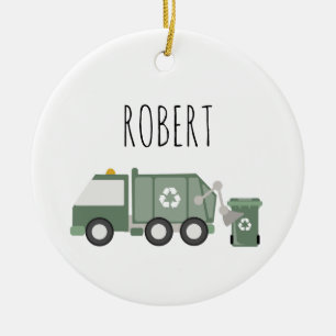 Schattigee Groene Recycling Truck Voertuigen Kinde Keramisch Ornament