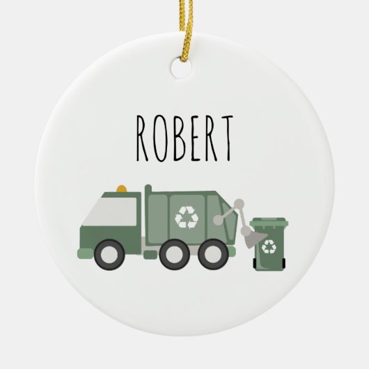 Schattigee Groene Recycling Truck Voertuigen Kinde Keramisch Ornament (Voorkant)