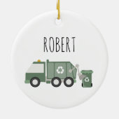 Schattigee Groene Recycling Truck Voertuigen Kinde Keramisch Ornament (Achterkant)
