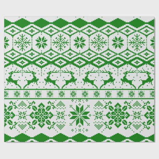 Schattigee groene rendieren en sneeuwvlokken cadeaupapier (Vlak)