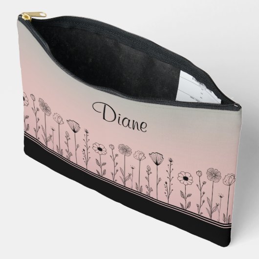 Schattigee Groene/Roze Ombre Flower Doodles Etui (Open)