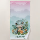 Schattigee Groene Schildpad Cloud Sky Boy Strandlaken (Voorkant)