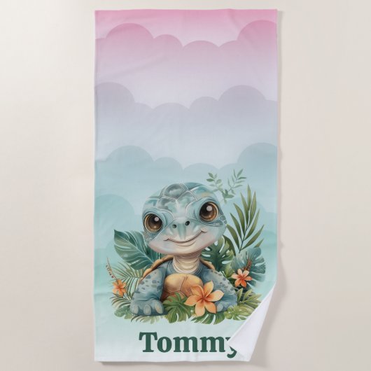 Schattigee Groene Schildpad Cloud Sky Boy Strandlaken (Voorkant)
