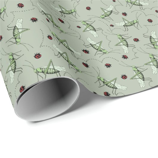 Schattigee groene sprinkhanen Insect Kinder Cadeaupapier (Rol Hoek)