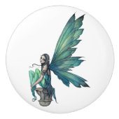 Schattigee groene sprookjesillustratie van Molly H Keramische Knop (Voorkant)