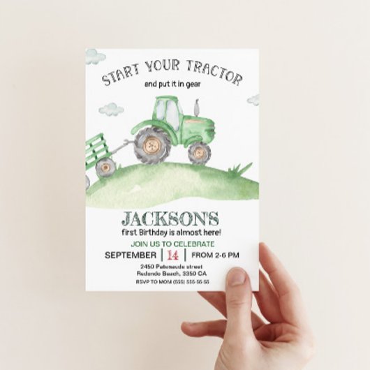 Schattigee Groene Tractor 1e verjaardag waterverf Kaart