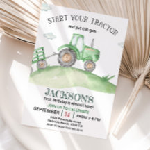 Schattigee Groene Tractor 1e verjaardag waterverf