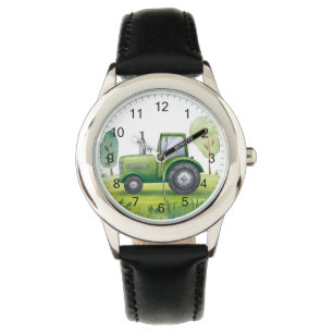 Schattigee Groene Tractor Boerderij Waterverf Kind Horloge