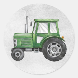 Schattigee Groene Tractor Boerderij Waterverf Kind Ronde Sticker