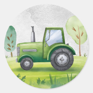 Schattigee Groene Tractor Boerderij Waterverf Kind Ronde Sticker