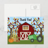 Schattigee groene tractor en schuur herfst Boerder Briefkaart (Voorkant / Achterkant)