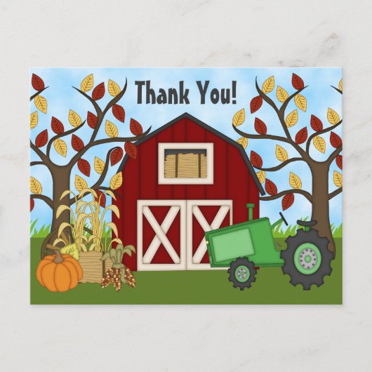Schattigee groene tractor en schuur herfst Boerder Briefkaart (Voorkant)