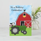 Schattigee Groene Tractor, Rode Schuur en Koe Boer Kaart (Staand voorkant)