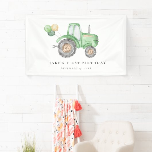 Schattigee groene tractorverjaardag spandoek (Insitu)