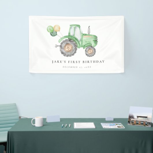 Schattigee groene tractorverjaardag spandoek (Beurs)