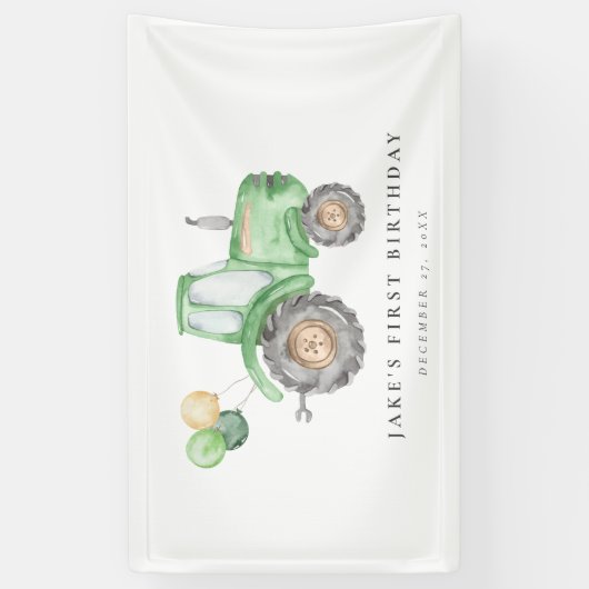 Schattigee groene tractorverjaardag spandoek (Verticaal)