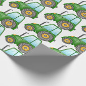 Schattigee groene trekker voor Little Boy's Birthd Cadeaupapier (Hoek)