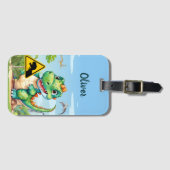 Schattigee groene trex dinosaurus gepersonaliseerd bagagelabel (Voorkant (horizontaal))