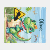 Schattigee groene trex dinosaurus gepersonaliseerd fleece deken (Voorkant (Horizontaal))