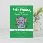 Schattigee Groene Vector Boy Elephant Baby shower Kaart (Staand voorkant)