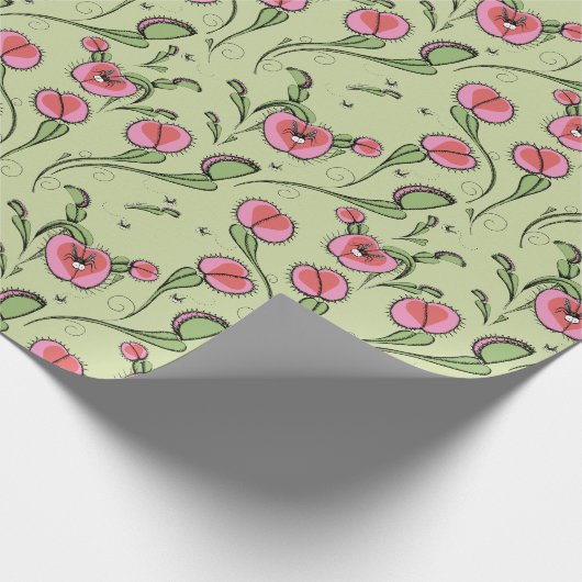 Schattigee groene venusvliegenval vast op je liefd cadeaupapier (Hoek)