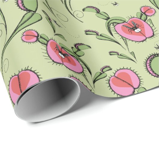 Schattigee groene venusvliegenval vast op je liefd cadeaupapier (Rol Hoek)