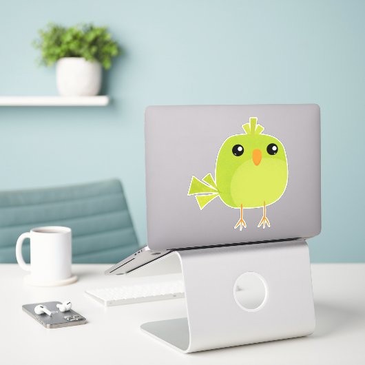 Schattigee groene vogel sticker (Laptop op bureau)
