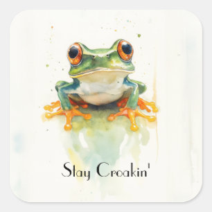 Schattigee Groene Waterverf Boomkikker, custom Vierkante Sticker