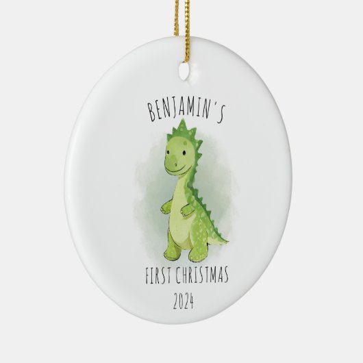 Schattigee Groene Waterverf Dinosaurus Eerste Kers Keramisch Ornament (Rechts)