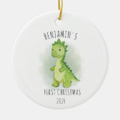 Schattigee Groene Waterverf Dinosaurus Eerste Kers Keramisch Ornament (Voorkant)