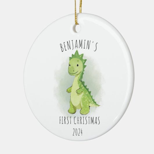 Schattigee Groene Waterverf Dinosaurus Eerste Kers Keramisch Ornament (Links)