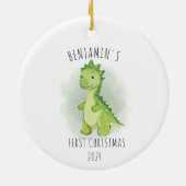 Schattigee Groene Waterverf Dinosaurus Eerste Kers Keramisch Ornament (Achterkant)