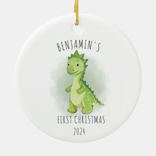 Schattigee Groene Waterverf Dinosaurus Eerste Kers Keramisch Ornament (Achterkant)