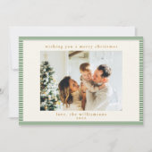 Schattigee Groene Witte Streep Custom Foto Kerstmi Feestdagenkaart (Voorkant)