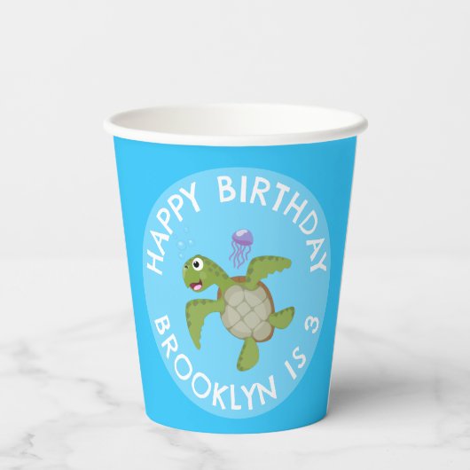 Schattigee groene zee schildpad Happy cartoon gepe Papieren Bekers (Achterkant)